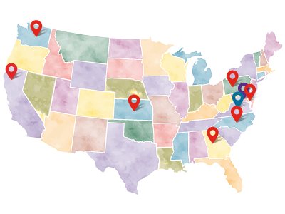 US Map showing location of NPA staff